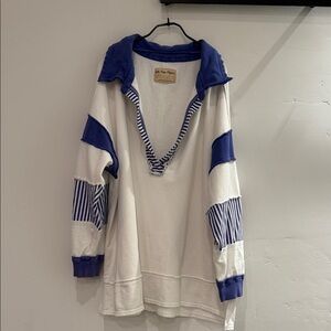 Free people White and Blue Striped collared sweatshirt